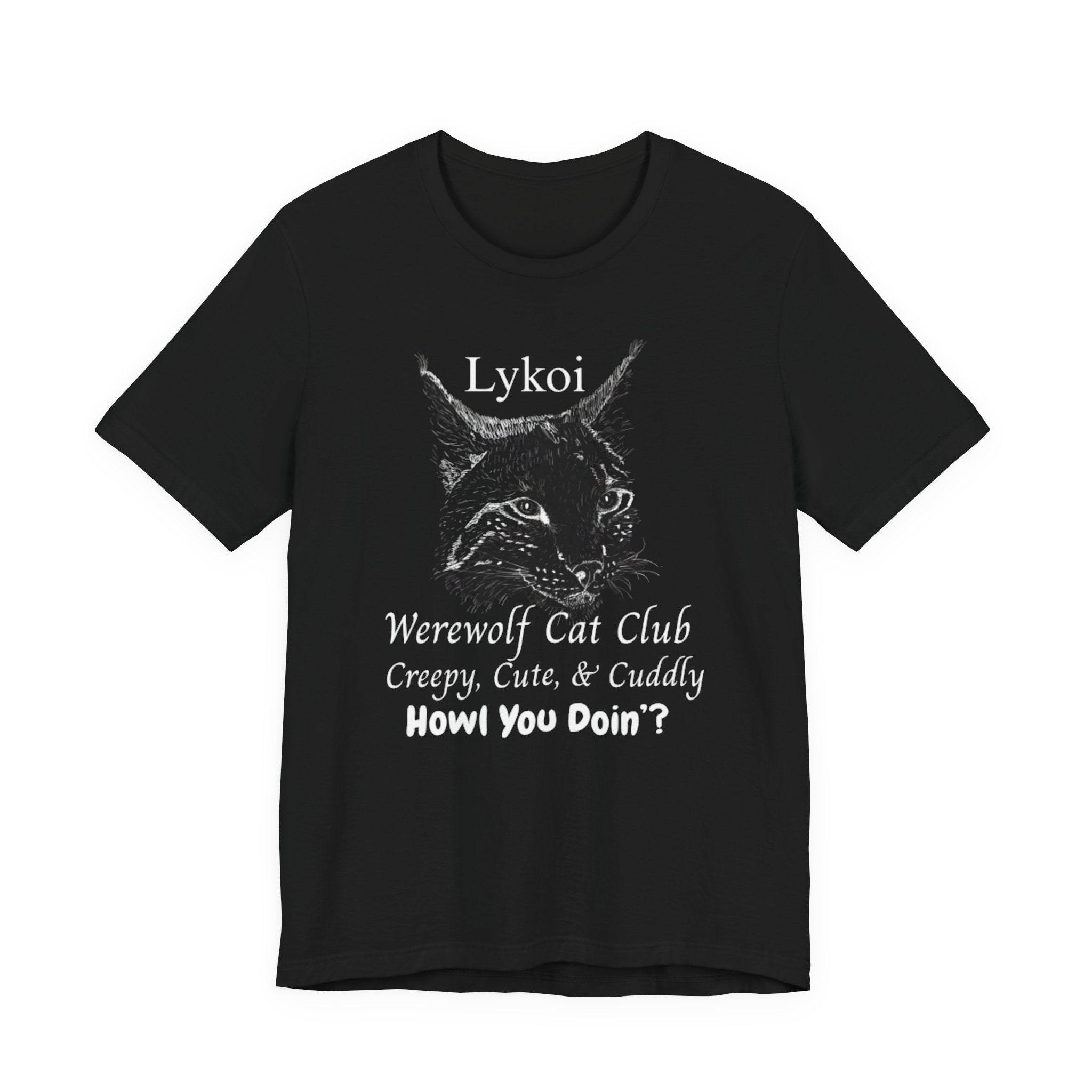 Creepy Cute Lykoi Cat T-Shirt, Unisex Tee, Perfect for Cat Lovers, Halloween Gift, Werewolf Cat Club Apparel