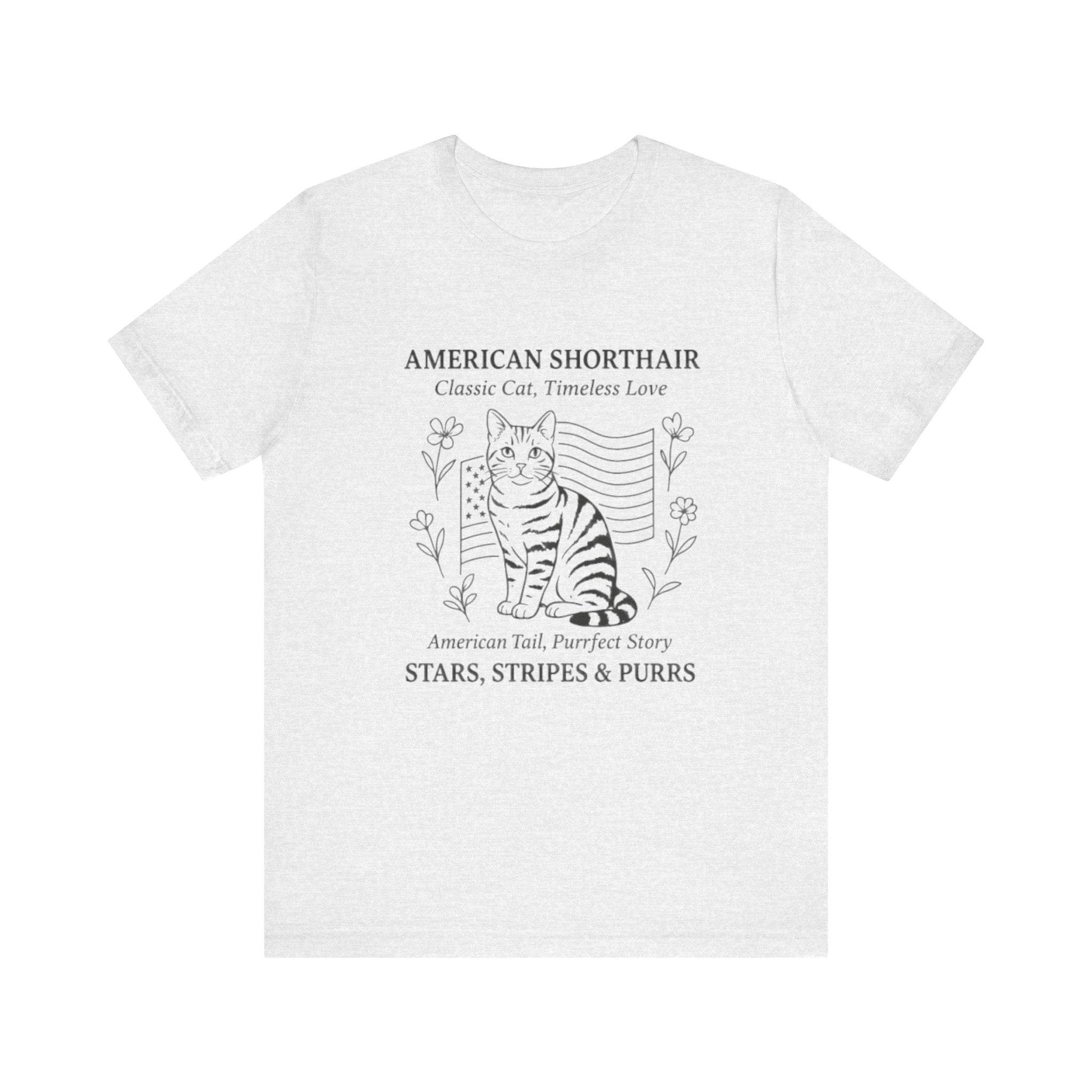 Cute Cat Lover Tee, American Shorthair T-Shirt, Stars Stripes & Purrs, Gift for Cat Owners, Pet Lover Shirt, Animal Lover Apparel