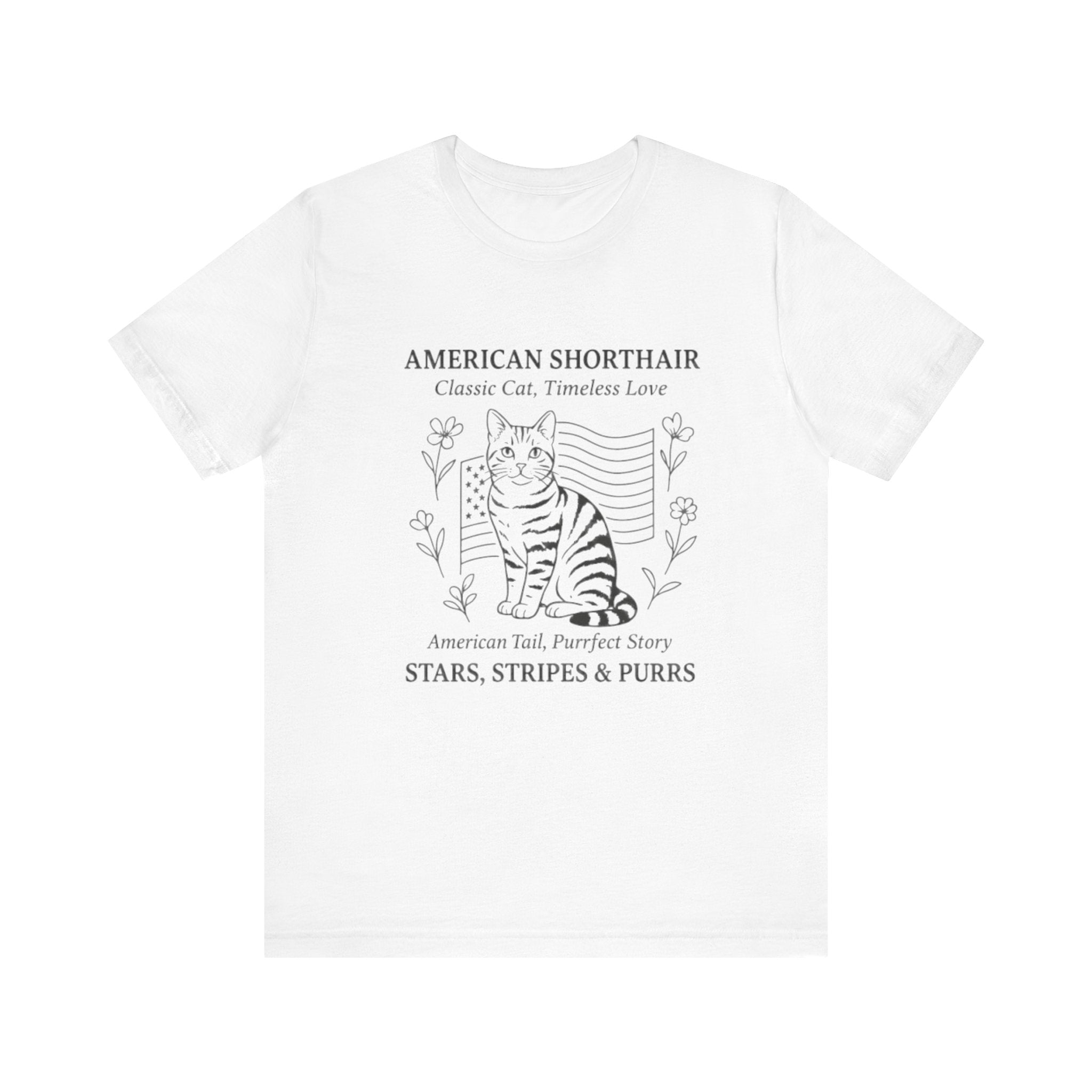 Cute Cat Lover Tee, American Shorthair T-Shirt, Stars Stripes & Purrs, Gift for Cat Owners, Pet Lover Shirt, Animal Lover Apparel