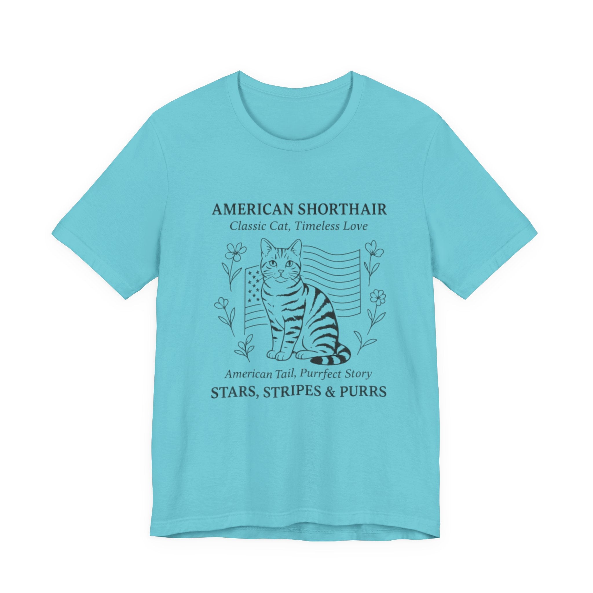 Cute Cat Lover Tee, American Shorthair T-Shirt, Stars Stripes & Purrs, Gift for Cat Owners, Pet Lover Shirt, Animal Lover Apparel