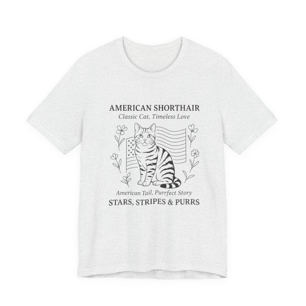 Cute Cat Lover Tee, American Shorthair T-Shirt, Stars Stripes & Purrs, Gift for Cat Owners, Pet Lover Shirt, Animal Lover Apparel