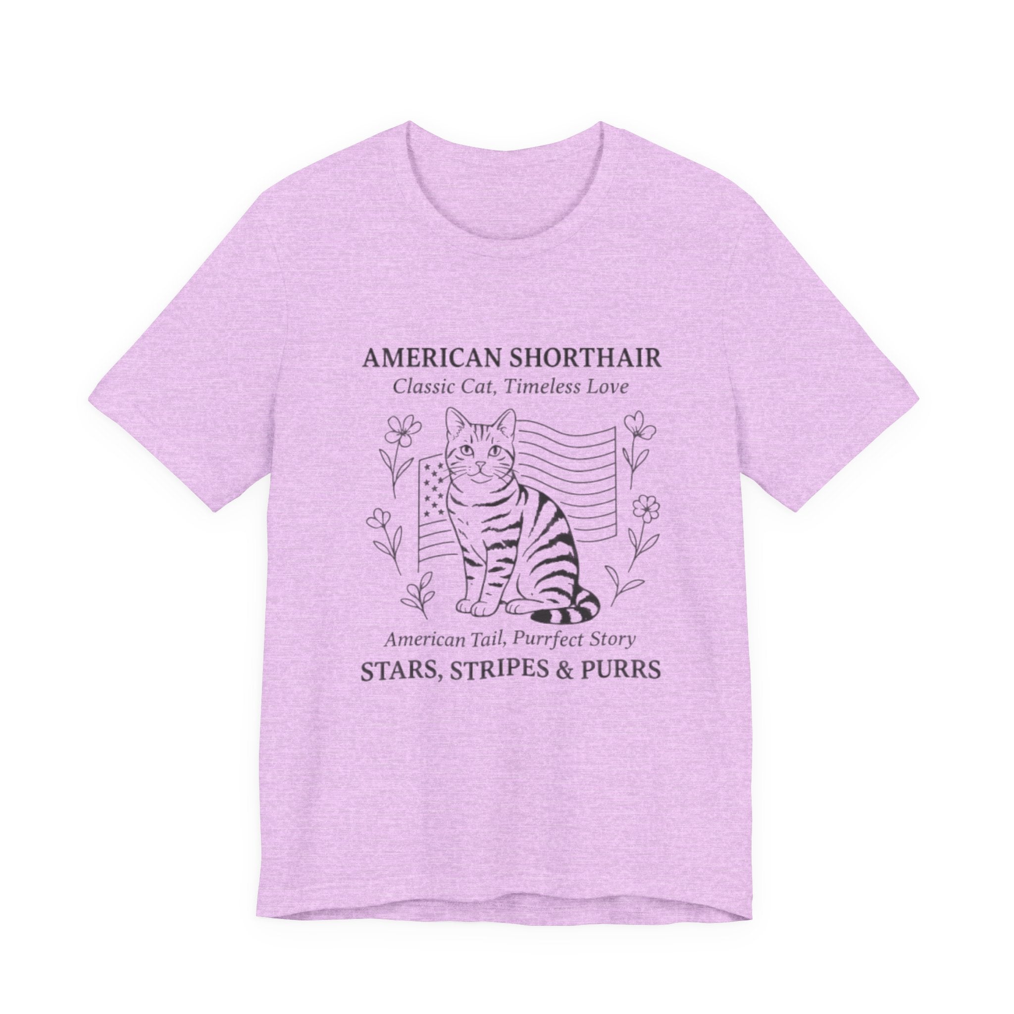 Cute Cat Lover Tee, American Shorthair T-Shirt, Stars Stripes & Purrs, Gift for Cat Owners, Pet Lover Shirt, Animal Lover Apparel