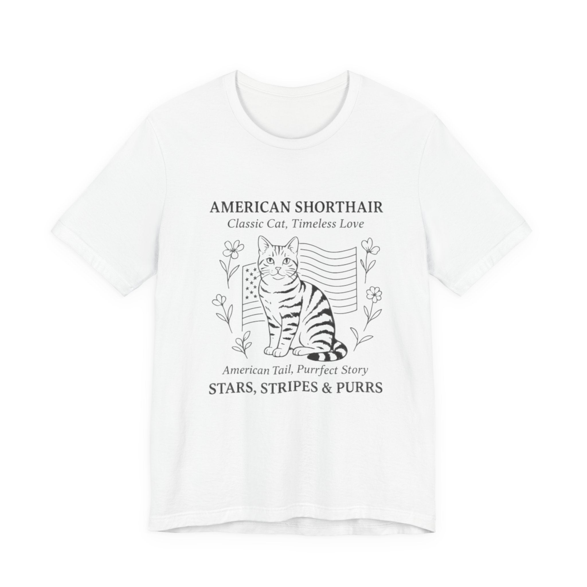Cute Cat Lover Tee, American Shorthair T-Shirt, Stars Stripes & Purrs, Gift for Cat Owners, Pet Lover Shirt, Animal Lover Apparel