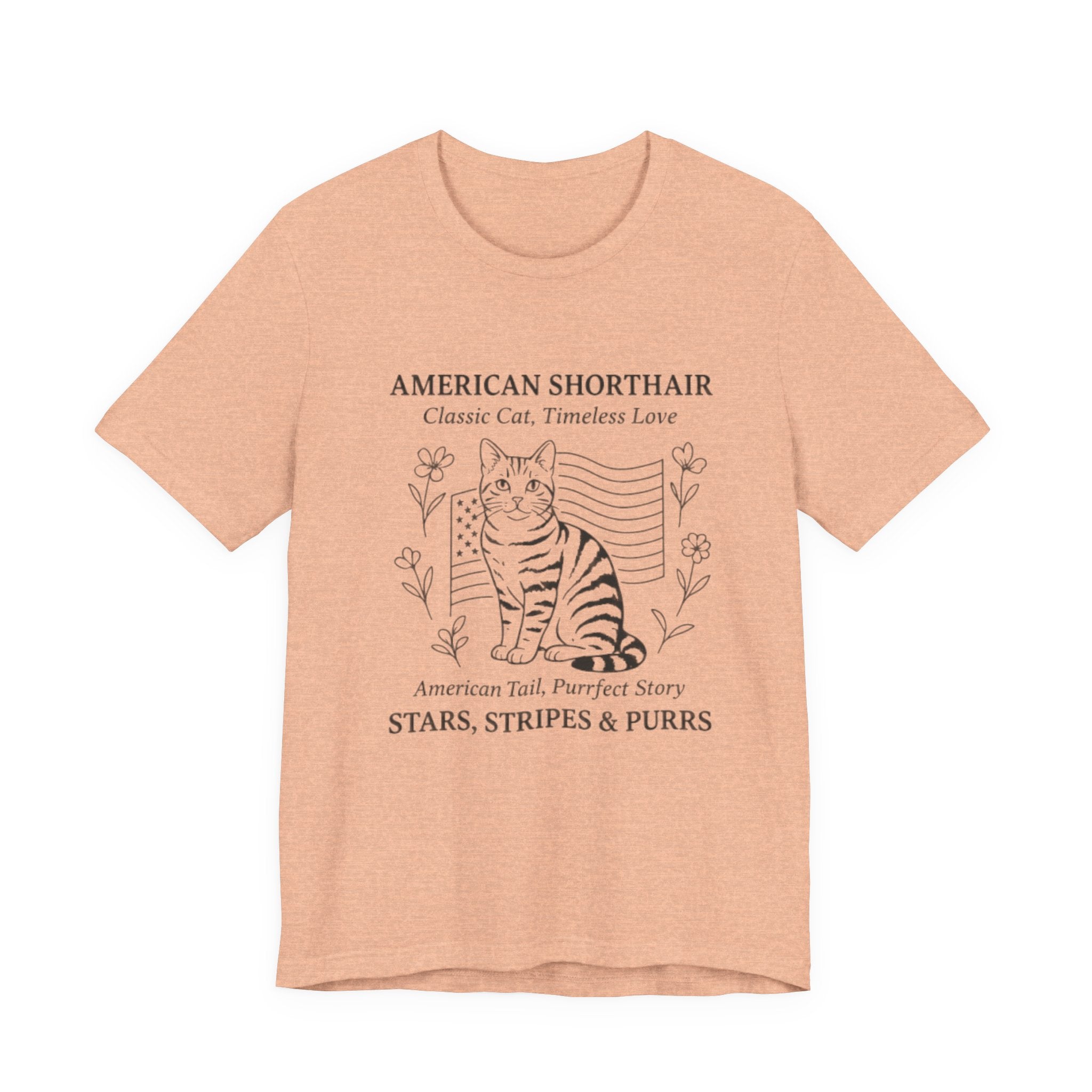 Cute Cat Lover Tee, American Shorthair T-Shirt, Stars Stripes & Purrs, Gift for Cat Owners, Pet Lover Shirt, Animal Lover Apparel