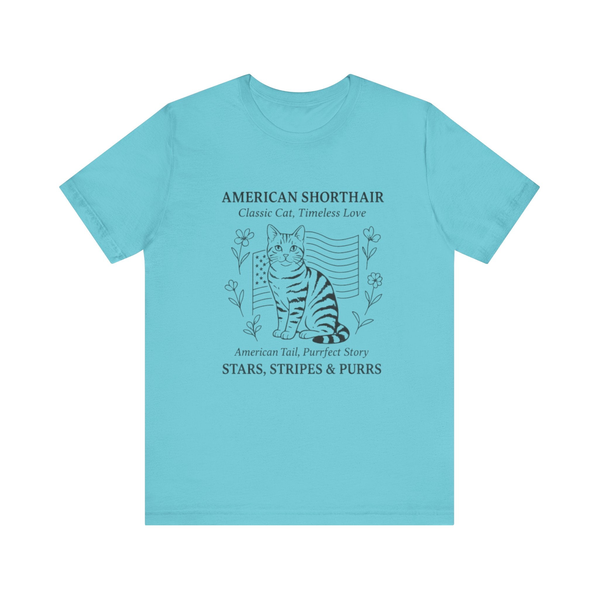 Cute Cat Lover Tee, American Shorthair T-Shirt, Stars Stripes & Purrs, Gift for Cat Owners, Pet Lover Shirt, Animal Lover Apparel
