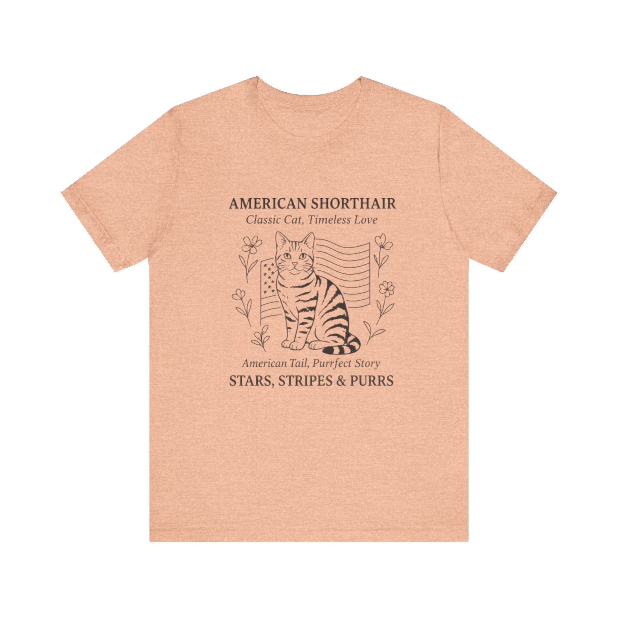 Cute Cat Lover Tee, American Shorthair T-Shirt, Stars Stripes & Purrs, Gift for Cat Owners, Pet Lover Shirt, Animal Lover Apparel