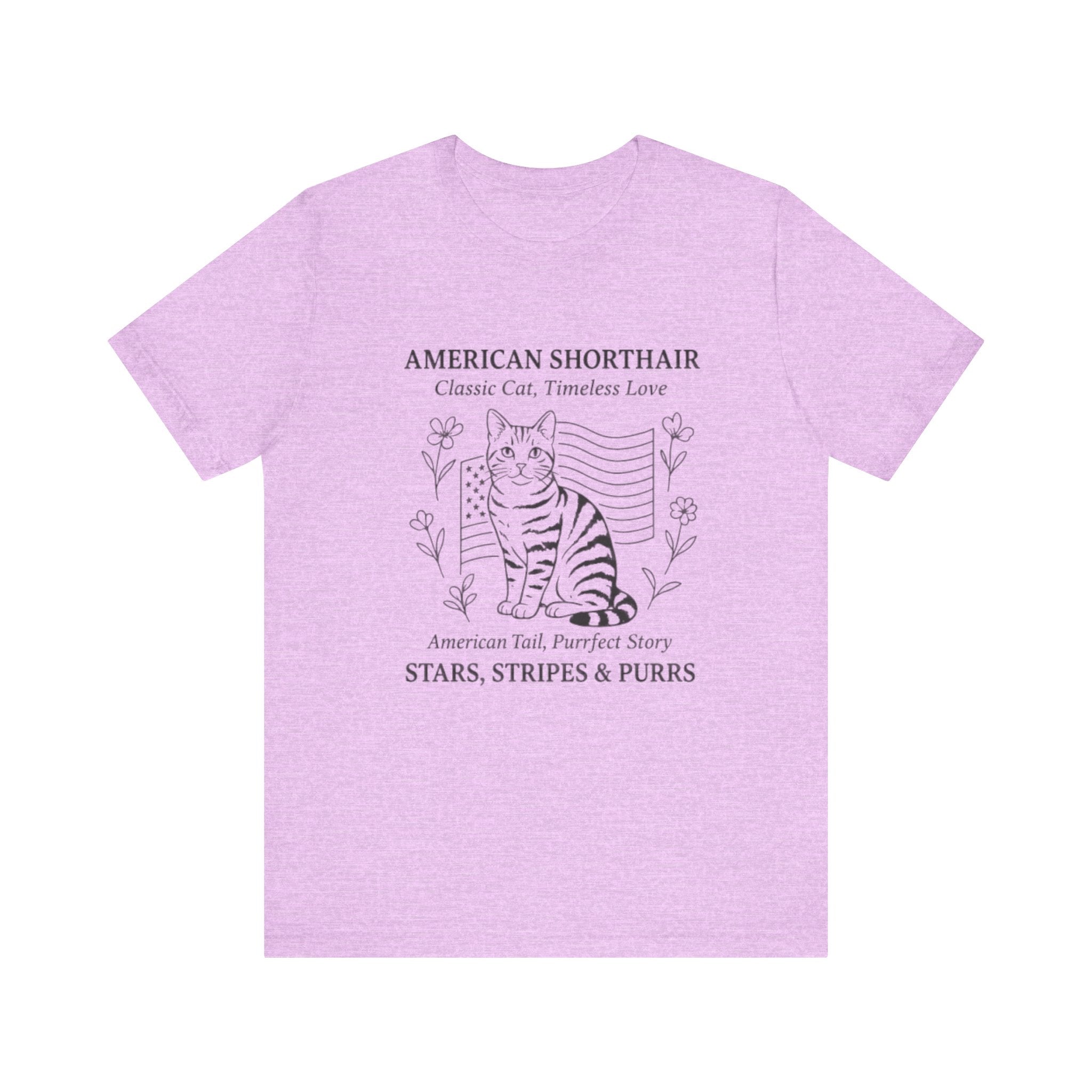 Cute Cat Lover Tee, American Shorthair T-Shirt, Stars Stripes & Purrs, Gift for Cat Owners, Pet Lover Shirt, Animal Lover Apparel
