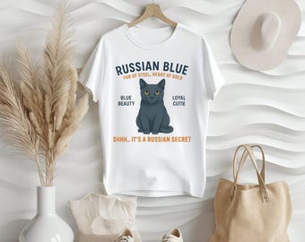 Russian Blue Cat Tee Shirt - Cat Lover Gift, Cute Cat Apparel, Pet Owner Shirt, Animal Lover Top, Funny Cat Humor T-shirt